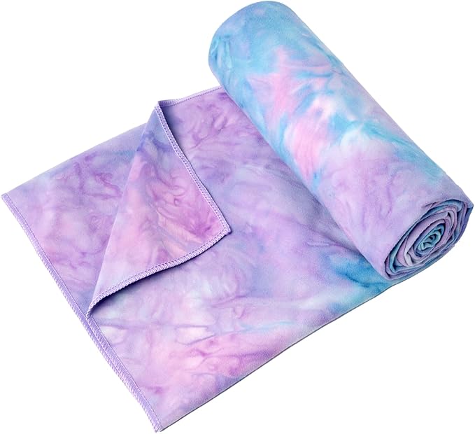 Eunzel Hot Yoga Towel Non Slip Yoga Mat Towel Non-Slip Sweat Absorbent Microfiber Towel for Hot Yoga, Pilates and Workout 72" x 26.5", Purple & Green-GravixFit