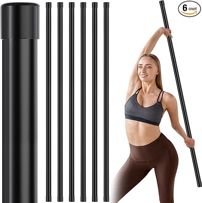 Hiboom 6 Pcs 5ft Yoga Stick Natural Bamboo Exercise Stick with Non-Slip Rubber Ends Stretching Tool Posture Corrector Stretch Tool for Flexibility, Workout, Balance Fitness-GravixFit