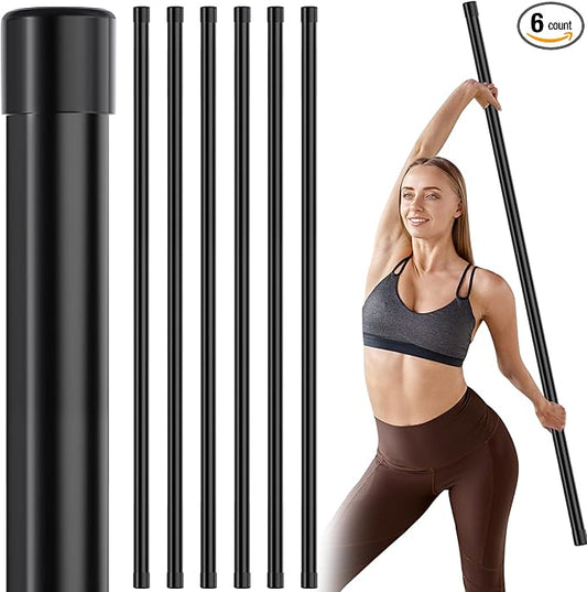 Hiboom 6 Pcs 5ft Yoga Stick Natural Bamboo Exercise Stick with Non-Slip Rubber Ends Stretching Tool Posture Corrector Stretch Tool for Flexibility, Workout, Balance Fitness-GravixFit