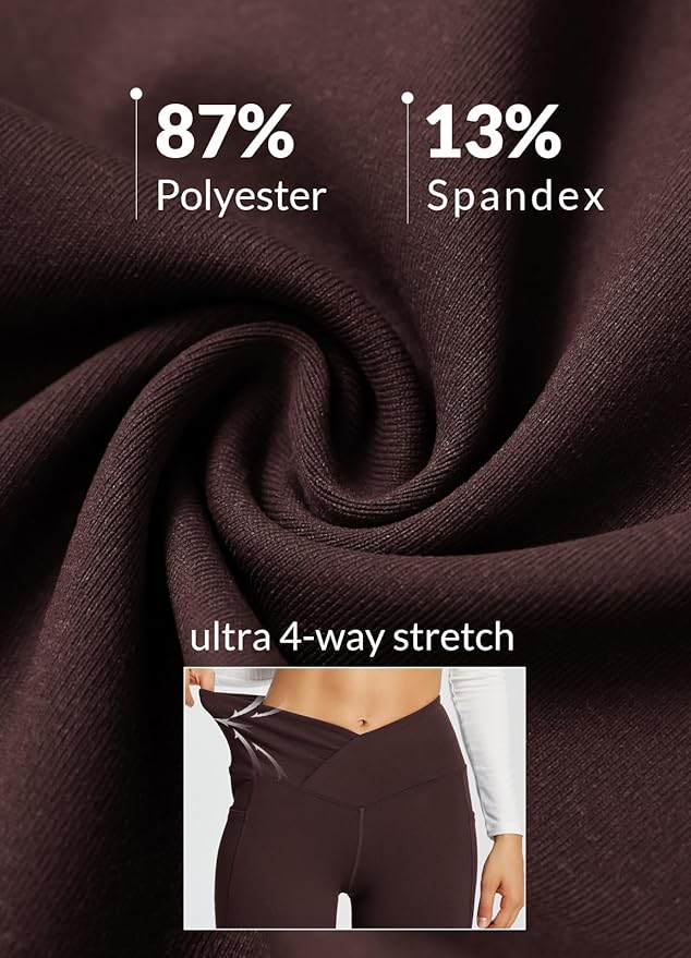 baleaf Women's V Crossover Flare Leggings with Pockets Yoga Pants High Waist Casual Workout Gym Bell Bottom Leggings-GravixFit