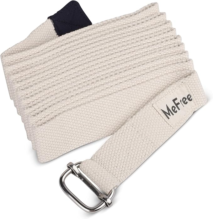 MeFree Organic Cotton Workouts Unisex Yoga Straps Belt - Exercise & Fitness for Stretching all Asanas - Strong Strap with Metal Sliding Bar Buckle-GravixFit