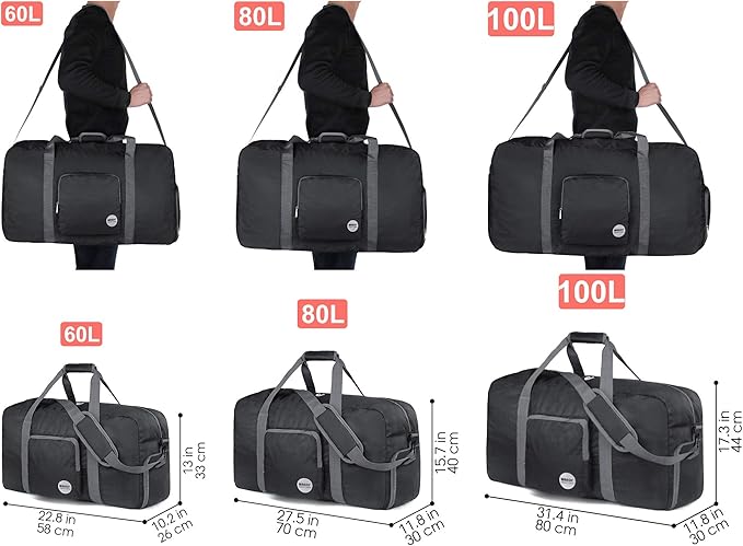 WANDF Foldable Travel Duffel Bag 60-120L Duffle Carry on for Women and Men-GravixFit