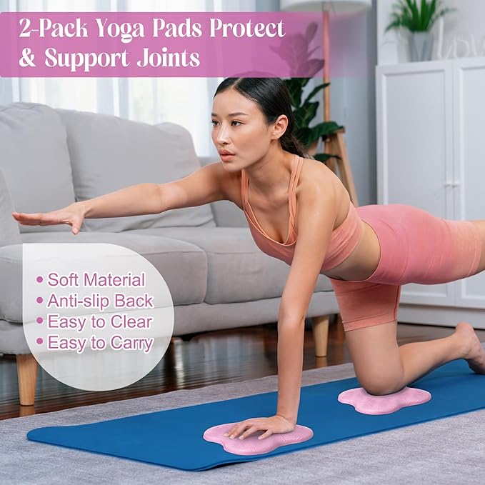 5 Pcs Yoga Blocks Knee Pads Yoga Strap Set Soft Premium Foam Blocks Accessories for Pilates Meditation General Fitness Stability, Kneeling, Balance, Deepen Stretches and Toning-GravixFit