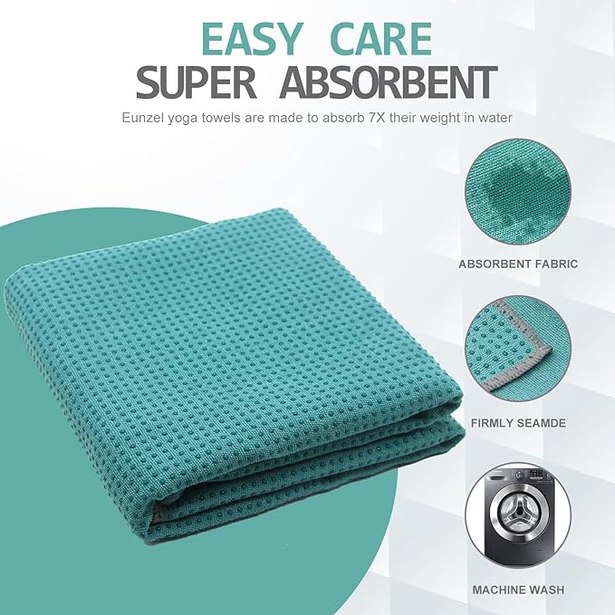 Eunzel Yoga Towel,Hot Yoga Mat Towel with Grip Dots Sweat Absorbent Non-Slip for Hot Yoga, Pilates and Workout 24" x72", Dark Cyan-GravixFit
