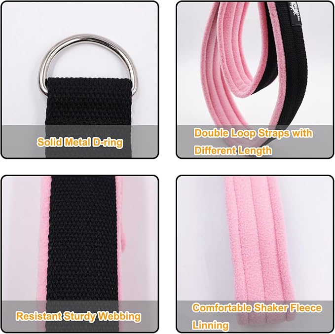 1 Pair Enhanced Pilates Double Loop Straps for Reformer, Thickened D-Ring Handle Straps, Yoga Exercise Accessories in 2 Lengths and Multicolor for Home Gym Workout-GravixFit