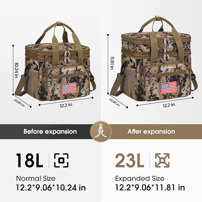 Maelstrom Tactical Lunch Box for Men, 23L Insulated Lunch Bag, Expandable Double Deck Cooler Bag, Lightweight Leakproof Tote Bag With Side Tissue Pocket, Suit For Men and Women, Camouflage-GravixFit