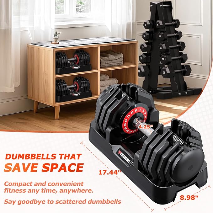 Adjustable Dumbbells Set of 2, 1 Hand Adjustable Weights Dumbbells Set, 5 in 1/10 in 1 Free Dumbbell with Anti-Slip Texture Handle, 25/55/80lb Pair Weight Set For Home Gym Suit both Men and Women-GravixFit