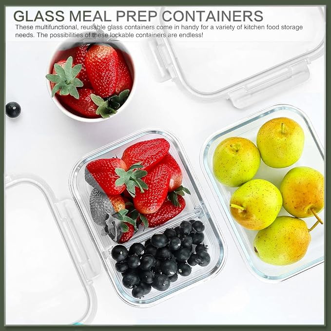 10 Packs 30 oz Glass Meal Prep Containers,Glass Food Storage Containers with Lids,Airtight Glass Lunch Bento Boxes,Microwave, Oven, Freezer and Dishwasher,White-GravixFit