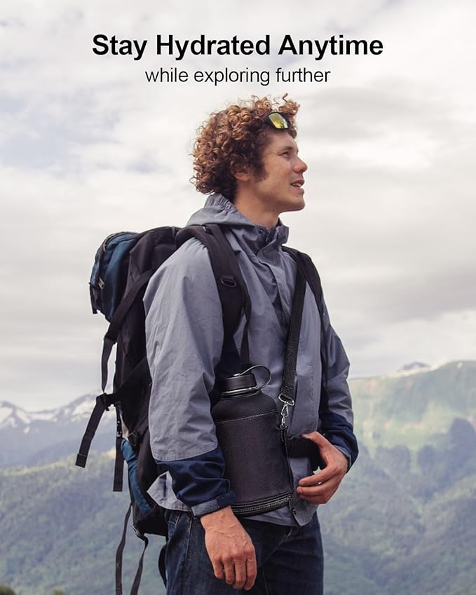 BUZIO Vacuum Insulated Stainless Steel Water Bottle 64oz (Cold for 48 Hrs/Hot for 24 Hrs) BPA Free Double Wall Travel Mug/Flask for Outdoor Sports Hiking, Cycling, Cam,Camping, Running, Tuxedo-GravixFit