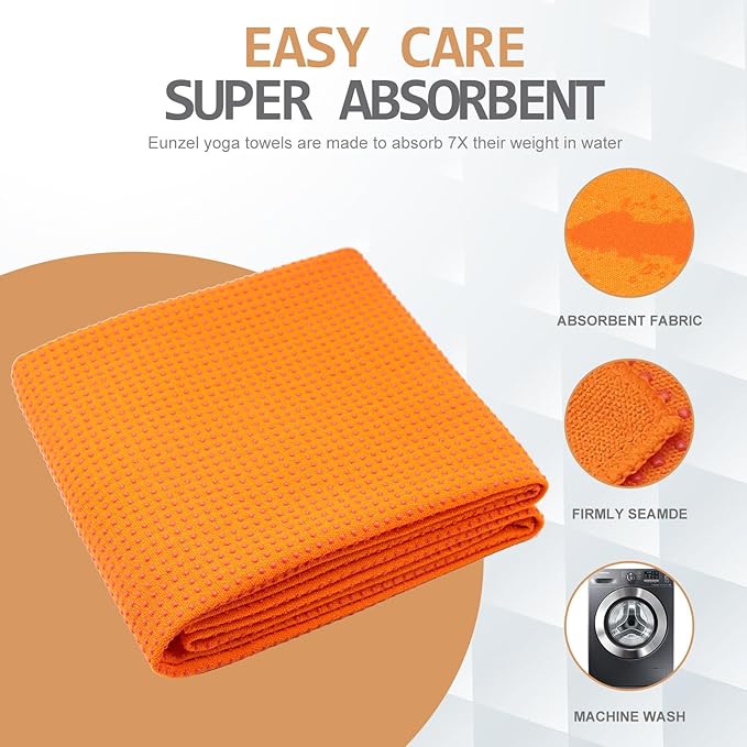 Eunzel Yoga Towel,Hot Yoga Mat Towel with Grip Dots Sweat Absorbent Non-Slip for Hot Yoga, Pilates and Workout 24" x72", Orange-GravixFit