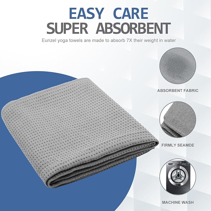 Eunzel 2 Pack Yoga Towel,Hot Yoga Mat Towel with Grip Dots Sweat Absorbent Non-Slip for Hot Yoga, Pilates and Workout 24" x72，Dark Grey (2 Pack)-GravixFit