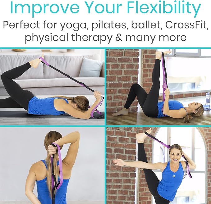 Vive Stretch Strap (75" - 10 Loops) - Leg Stretch Band to Improve Flexibility - Stretching Out Yoga Strap - Exercise and Physical Therapy Belt for Rehab, Pilates and Gymnastics with Guide Book-GravixFit