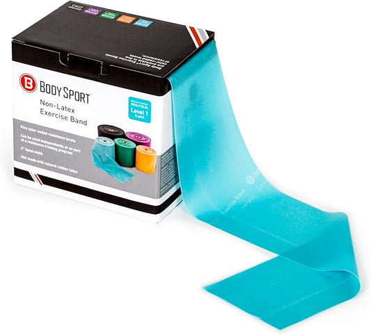 Body Sport Exercise Band, 25 yd. x 4 in. Roll, Low Resistance - Home & Gym Fitness Equipment for Stretching, Strength Training & Physical Therapy (Light Resistance Blue)-GravixFit