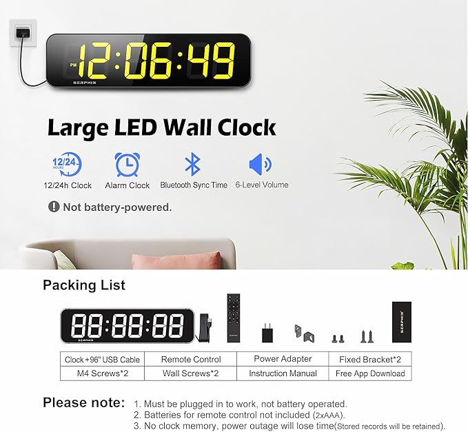 15.2" Gym Timer, App & Remote Control, Customizable LED Colors, Workout Interval Timer Stopwatch Countdown Large Digital Wall Clock for Home Gym-GravixFit