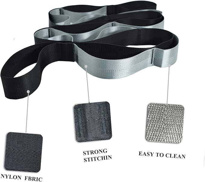 SANKUU Yoga Straps Stretching Strap with 12 Loops Workout Poster, Straps for Stretching Physical Therapy Equipment Long Stretch Out Bands for Exercise, Pilates and Gymnastics for Women Men-GravixFit