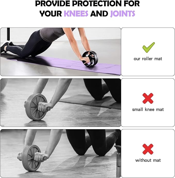 Exercise Equipment Mat for Ab Roller Wheel, Non Slip Abdominal Knee Mat, 6mm Thick Home Gym Floor Pad for Yoga, Pilates, Skipping, 72"L X 24"W X 0.24"Th, TPE-GravixFit