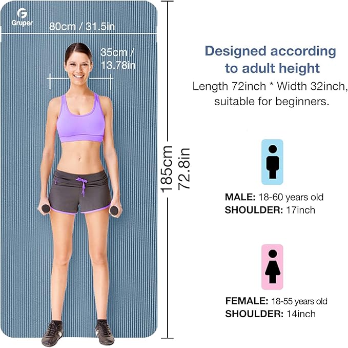 Thick Yoga Mat Non Slip, Large Size 72" L x 32" W x 0.6" TH, Premium Exercise & Fitness Mat with Carrying Strap and Bag, Workout Mats for Home-GravixFit