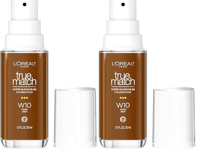L’Oréal Paris True Match Super-Blendable Foundation, Medium Coverage Liquid Foundation Makeup with SPF 17, W10, Deep, 1 Fl Oz (Pack of 2)-GravixFit