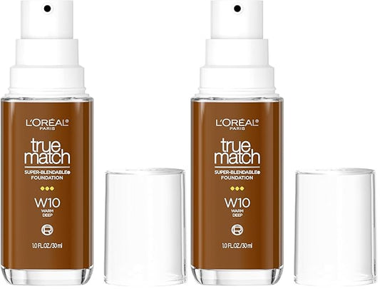 L’Oréal Paris True Match Super-Blendable Foundation, Medium Coverage Liquid Foundation Makeup with SPF 17, W10, Deep, 1 Fl Oz (Pack of 2)-GravixFit
