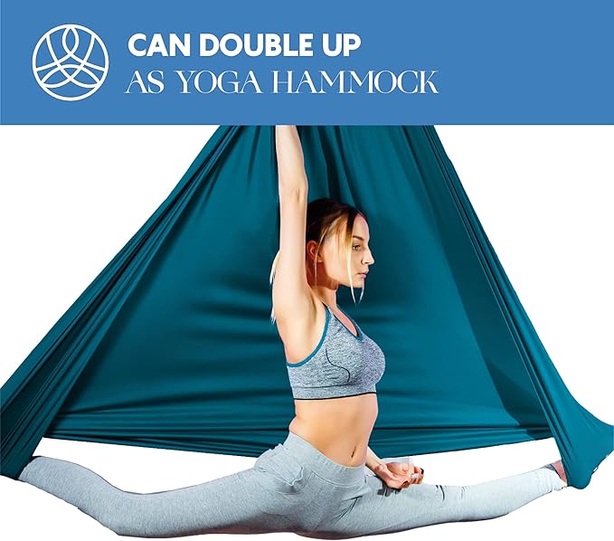 Aerial Silks Starter Kit - Durable 9 Yards of Aerial Yoga Hammock with Hardware & Guide - Aerial Swing for Acrobatic Flying Yoga & All Levels (Aerial Rigging Point Up to 13ft)