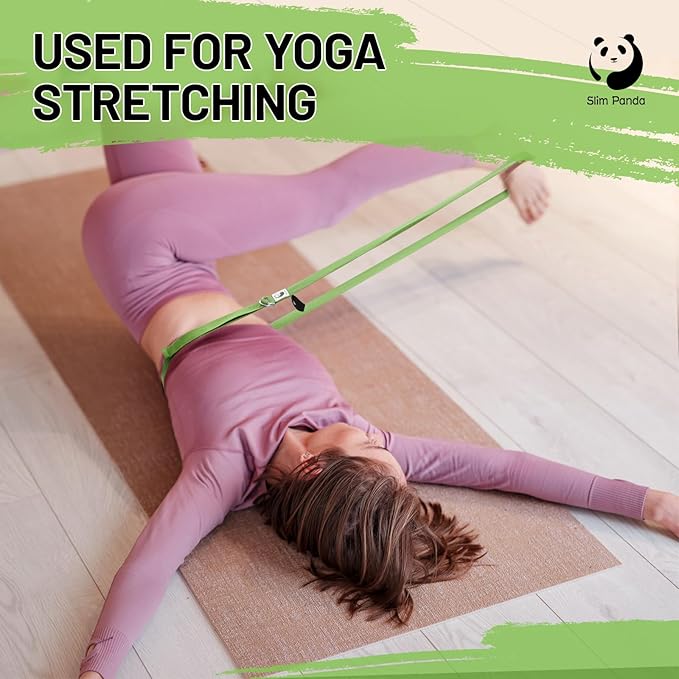 Slim Panda Yoga Strap for Stretching,Cotton Yoga Strap with Adjustable D-Ring Buckle,Non-Elastic Yoga Belt for Pilates,Gym Workouts,Physical Therapy,Improve Flexibility-GravixFit