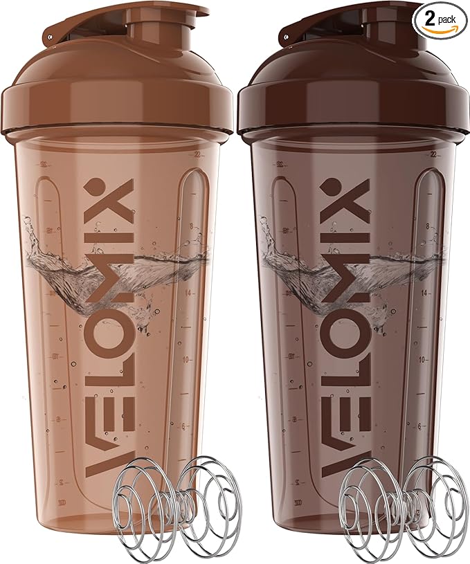 '-2 Pack- 28 oz Protein Shaker Bottles for Protein Mixes - 2x Wire Whisk | Leak Proof Shaker Cups for Protein Shakes | Protein Shaker Bottle Pack | Shakers for Protein Shakes-Brown Colors-GravixFit