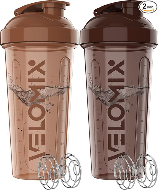 '-2 Pack- 28 oz Protein Shaker Bottles for Protein Mixes - 2x Wire Whisk | Leak Proof Shaker Cups for Protein Shakes | Protein Shaker Bottle Pack | Shakers for Protein Shakes-Brown Colors-GravixFit