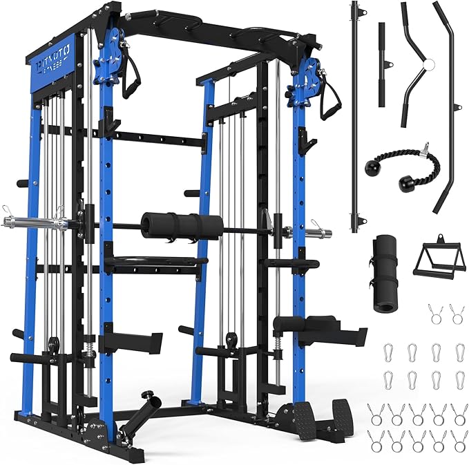 Smith Machine,2200 LBS Squat Rack for Home Gym with Dual Pulley System,Multifunctional Power Rack Cage for Strength Training with More Attachments