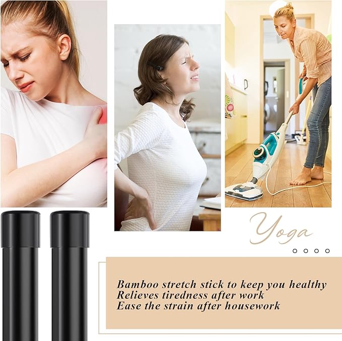 Hiboom 6 Pcs 5ft Yoga Stick Natural Bamboo Exercise Stick with Non-Slip Rubber Ends Stretching Tool Posture Corrector Stretch Tool for Flexibility, Workout, Balance Fitness-GravixFit