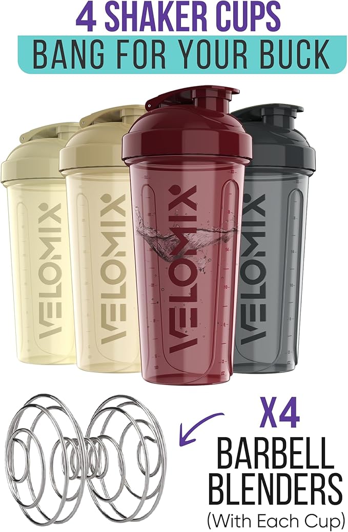 '-4 PACK- 28 oz Protein Shaker Bottle for Protein Mixes - 4x Wire Whisk | Leak Proof Shaker Cups for Protein Shakes | Protein Shaker Bottle Pack | Protein Shake Cup (Burgundy Pack)-GravixFit
