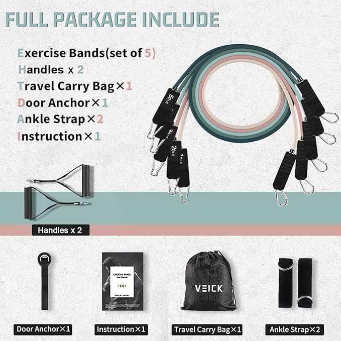 VEICK Resistance Bands, Exercise Bands, Workout Bands, Resistance Bands for Working Out with Handles for Men and Women, Exercising Bands for Fitness Weights Work Out at Home-GravixFit