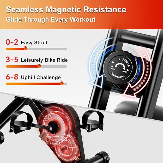 Foldable Exercise Bike, Low Noise Stationary Bikes for Home, Compact Indoor Cycling Bike with Adjustable Magnetic Resistance, 300lbs Capacity 6.6lbs Flywheel Workout Bike