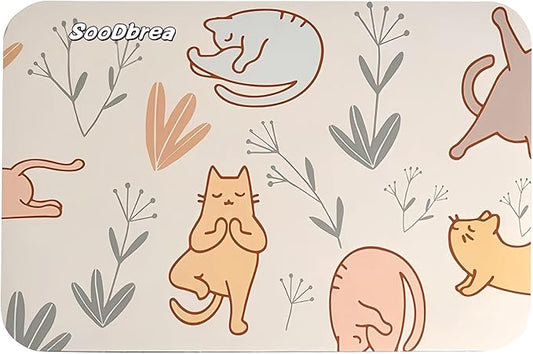 Mini Yoga Mat with Playful Cat Design, Yoga Knee Pads,Double-Sided Non-Slip, Meditation,Exercise Mat for Women&family use,White-GravixFit