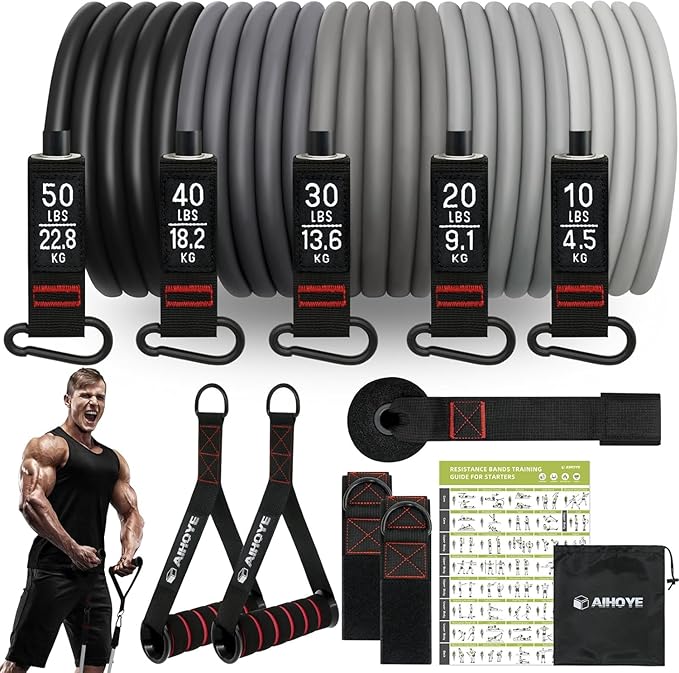 Aihoye Resistance Bands for Working Out, Exercise Bands with Handles, Stretch Bands for Exercise, Workout Bands with Door Anchors for Physical Therapy & Strength Training-GravixFit