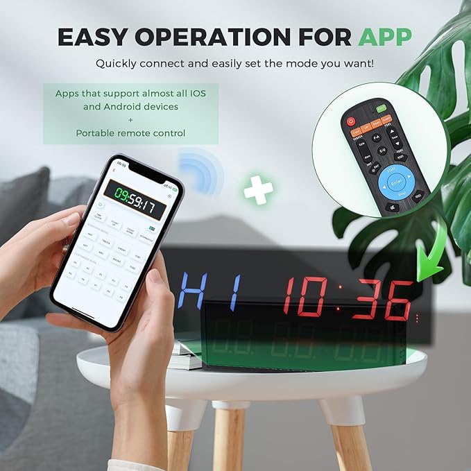 15'' Bluetooth Gym Timer Clock for Home Gym Digital Display Gym Clock Stopwatch Interval Workout Timer Adjustable Buzzer Volume with Remote and APP Control for Sport Boxing Fitness Kitchen-GravixFit