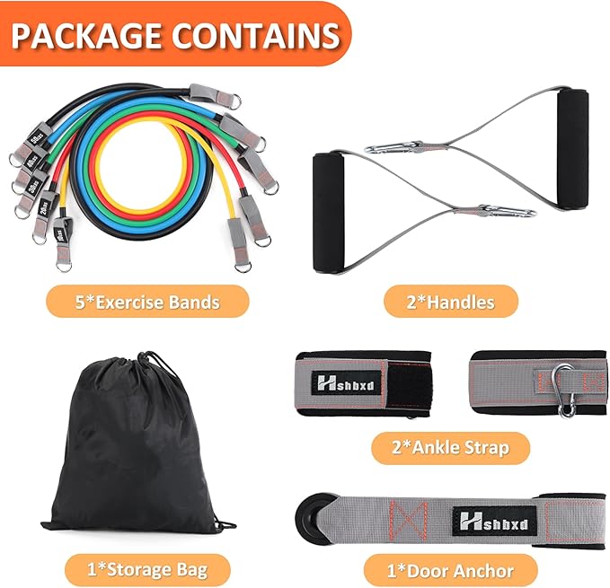 Resistance Bands with Handles for Working Out Women and Men, Exercise Bands with Door Anchor, Stretch Bands for Home Workouts, Simple Guide Included-GravixFit