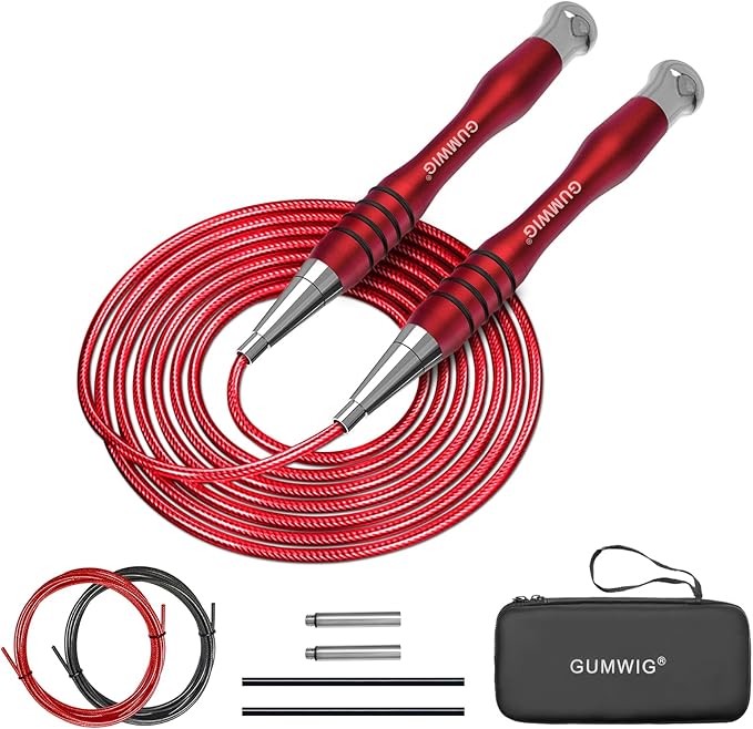 High Speed Jump Rope for Adults Men Women, Double Under Jumping Ropes for Workout Fitness Professional Training Boxing, Weighted Skipping Workout with Tang-free Cable, Stainless Steel Handle with Removable Counterweight Rob-GravixFit