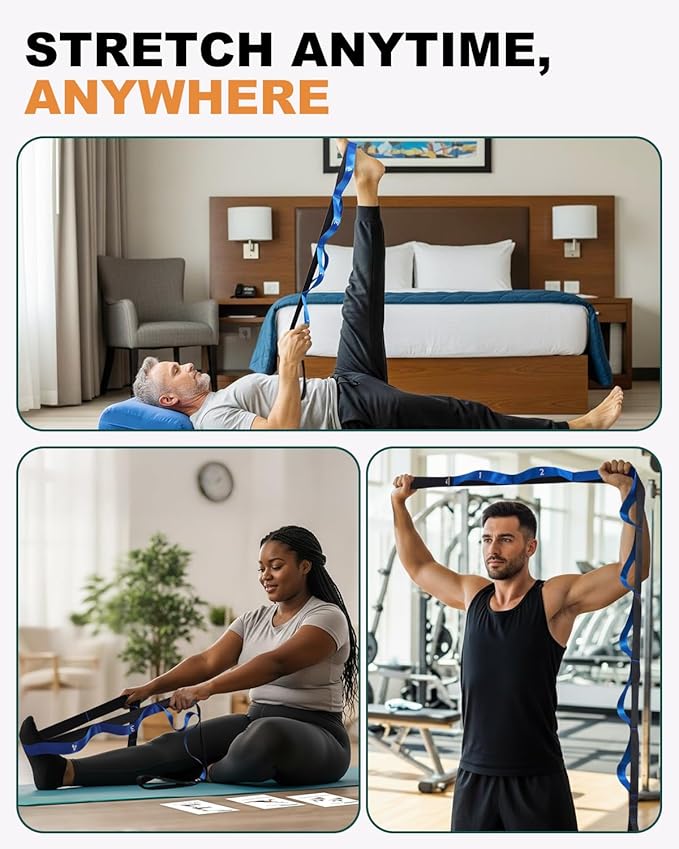 Trideer Stretching Strap for Physical Therapy, Non-Elastic Yoga Straps for Stretching with 10 Loops, Durable Nylon Stretch Bands for Exercise, Pilates, Gymnastics, Leg Stretcher with Guidance and Drawstring Bag-GravixFit