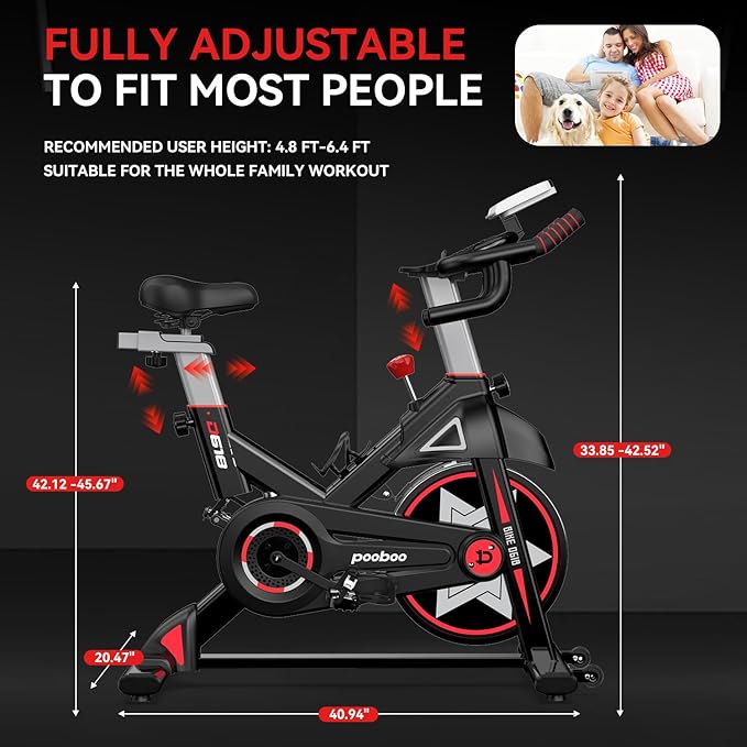 POOBOO Exercise Bike, Stationary Bike for Home Gym, Indoor Cycling Bike w/Comfortable Seat Cushion & Tablet Mount, Silent Belt Drive Indoor Bike for Cardio Workout-GravixFit