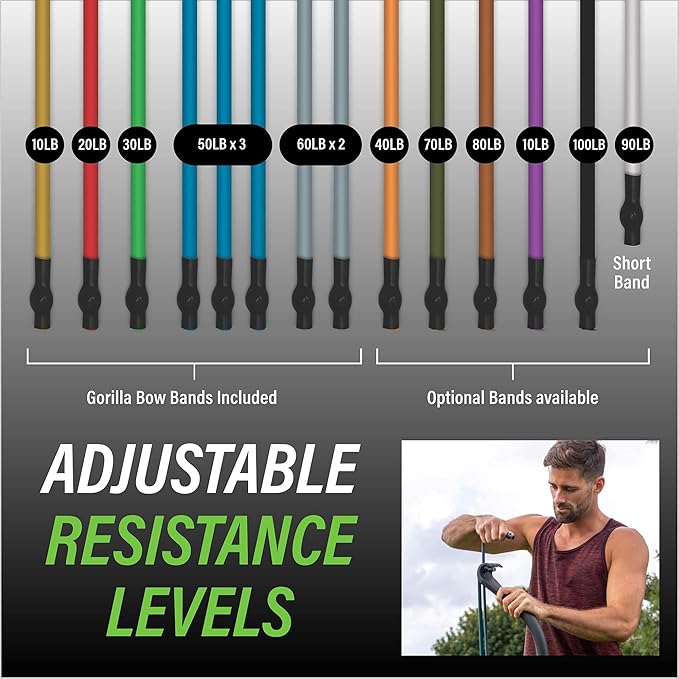 Gorilla Bow Original Portable Home Gym Resistance Bands and Bar System for Travel, Fitness, Weightlifting and Exercise Kit, Full Body Workout Equipment Set-GravixFit