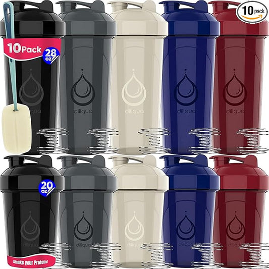 10 PACK- Shaker Bottles with Wire Whisks for Protein Mixes | Leakproof Blender Shaker Bottle Pack | BPA-Free & Dishwasher Safe | Large 28oz & Small 20oz shaker bottle | Shaker Cups for shakes-GravixFit