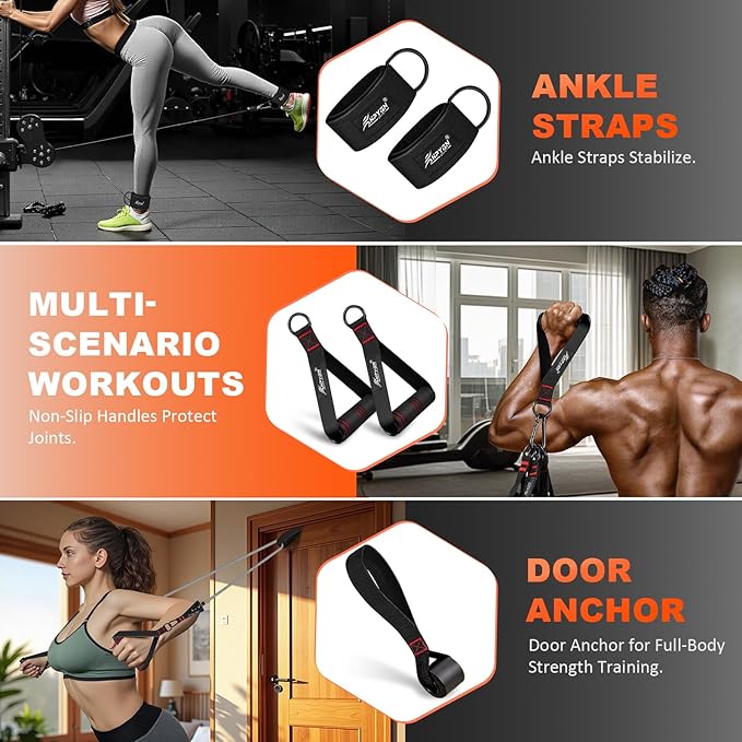 HPYGN Resistance Bands, Exercise Bands with Handles, Fitness Bands, Workout Bands with Door Anchor and Ankle Straps, for Heavy Resistance Training, Physical Therapy, Shape Body, Yoga, Home Workout Set-GravixFit