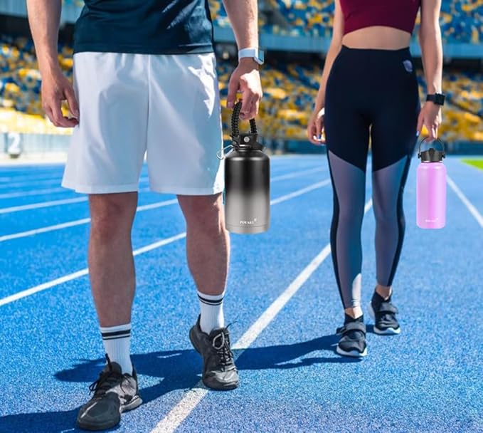 Water Bottle Insulated 32oz 40oz 64oz 128oz Straw Lid Spout Lid & 3 Lids, Leak Proof, Vacuum Insulated,Stainless Steel Water Bottle Wide Mouth for Sports, Gym or Office-GravixFit