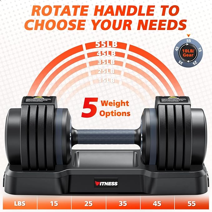 Adjustable Dumbbells Set of 2, 1 Hand Adjustable Weights Dumbbells Set, 5 in 1/10 in 1 Free Dumbbell with Anti-Slip Texture Handle, 25/55/80lb Pair Weight Set For Home Gym Suit both Men and Women-GravixFit