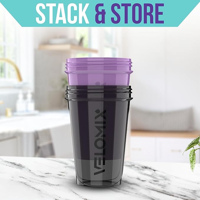 '-2 Pack- 20 oz Protein Shaker Bottles for Protein Mixes - 2x Wire Whisk | Leak Proof Shaker Cups for Protein Shakes and Pre Workout | Protein Shaker Bottle Pack (Purple&Black)-GravixFit