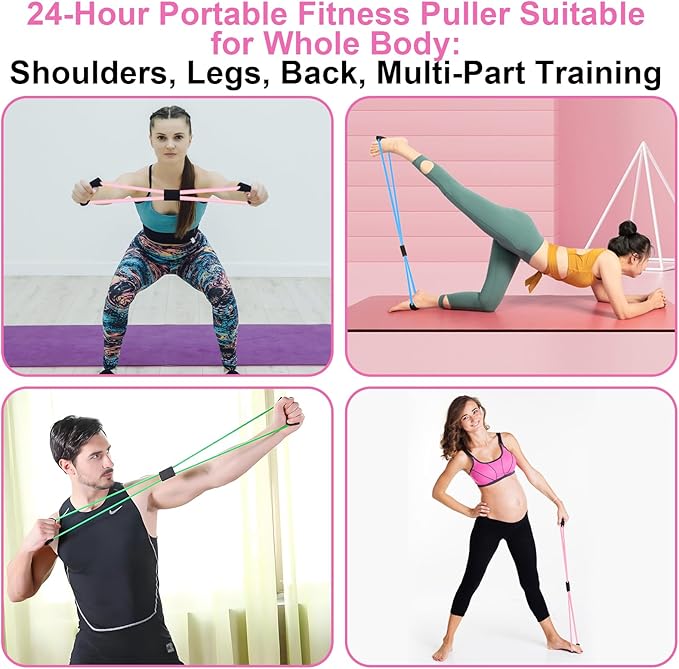 Figure 8 Shaped Resistance Bands -4-Pack Workout Bands with Handles Figure, 8 Exercise Bands for arm Shoulder Stretching, Leg Stretching, Yoga, Pilates, Home Gym Workout Equipment for Women Men-GravixFit