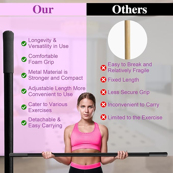 5ft Yoga Stick - Sturdy Steel Adjustable Stretching Stick for Mobility,Flexibility & Balance | Non-Slip Ends & Foam Handles | Exercise Pole for Fitness,Physical Therapy,Posture Correction-GravixFit