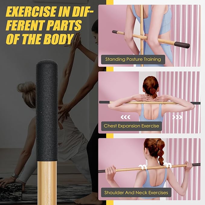 Bamboo Stretch Yoga Stick, 5ft/149 cm, Flexibility Stick for Physical Therapy, Premium Yoga Dowel with Super Sturdy Rubber Handle Ends, Exercise Bar for Posture Corrector-GravixFit