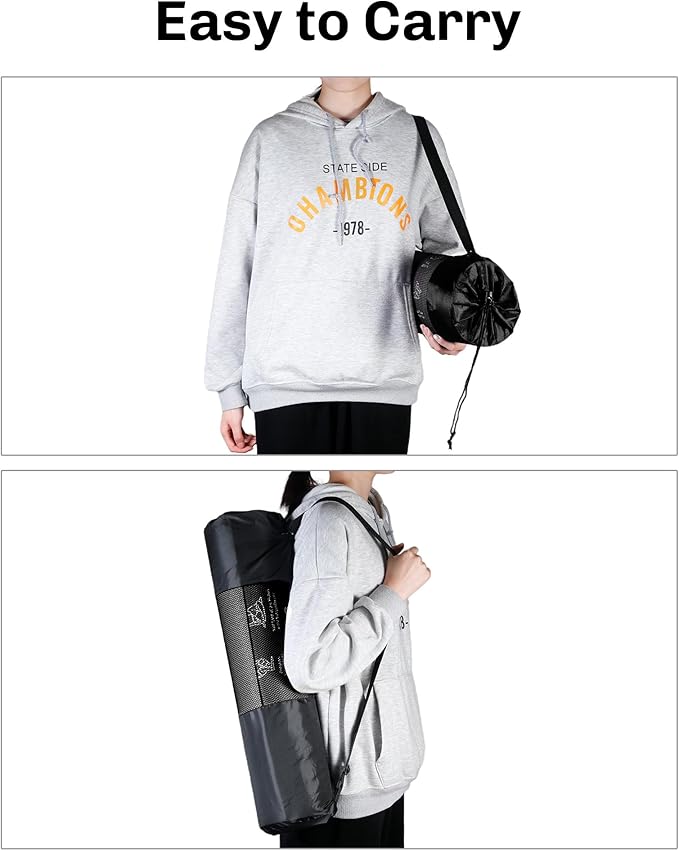 Instructional Travel Yoga Mat with 75 Poses & Exercises - Non-slip Exercise Mat for Home Workout, Includes Carrying Bag - Perfect for Beginners, 68"x24"x0.25"-GravixFit