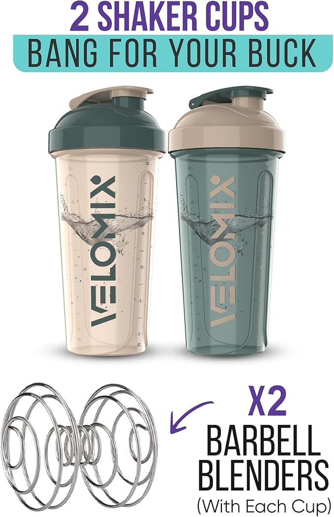 '-2 Pack- 28 oz Protein Shaker Bottles for Protein Mixes - 2x Wire Whisk | Leak Proof Shaker Cups for Protein Shakes | Protein Shaker Bottle Pack | Shakers for Protein Shakes-Blue&Beige-GravixFit